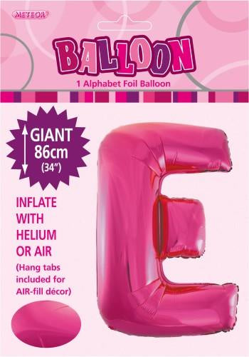 Giant Hot Pink Letter E 86cm (34”) Foil Balloon